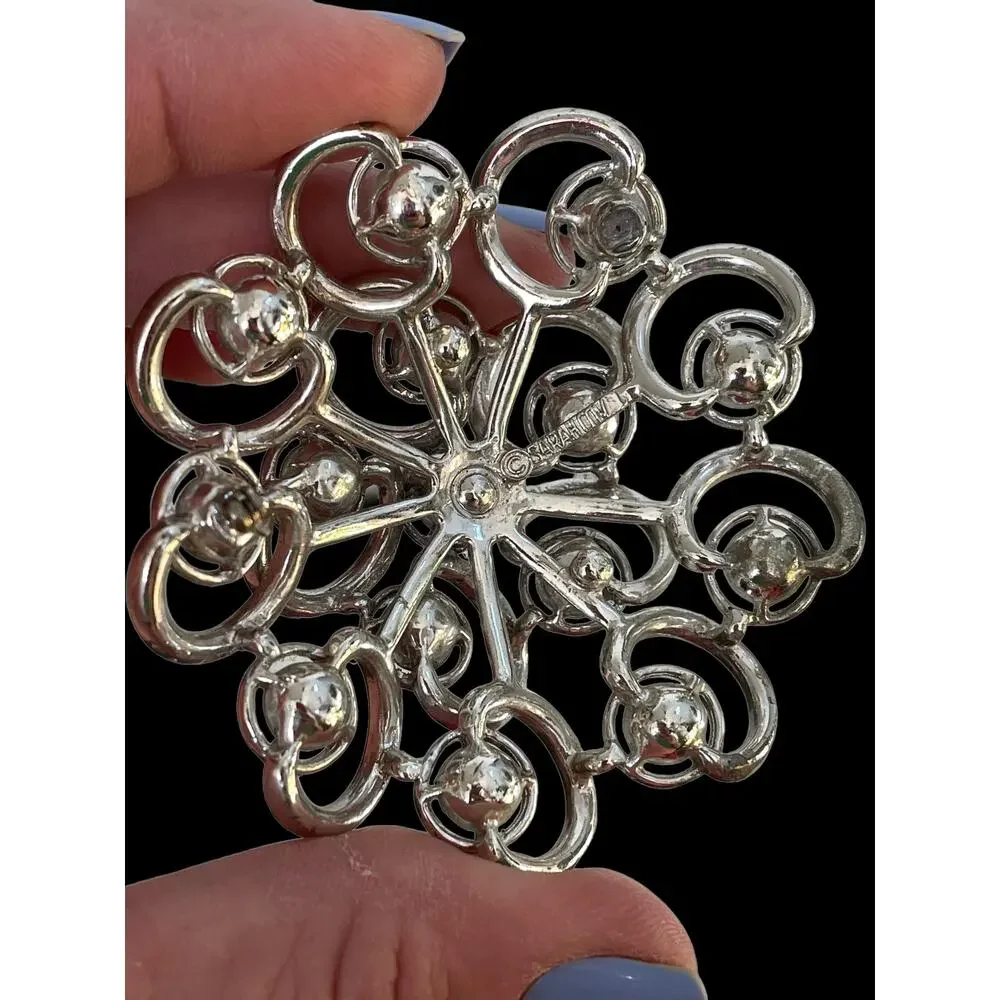 Sarah Coventry Brooch Pin Silver Tone Rhinestone Craft Pendant Missing Pin READ